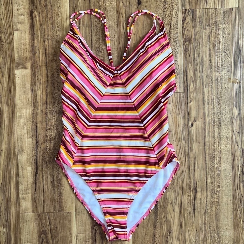 No Boundaries Multicolor Striped One Piece Bathing Suit Size Medium